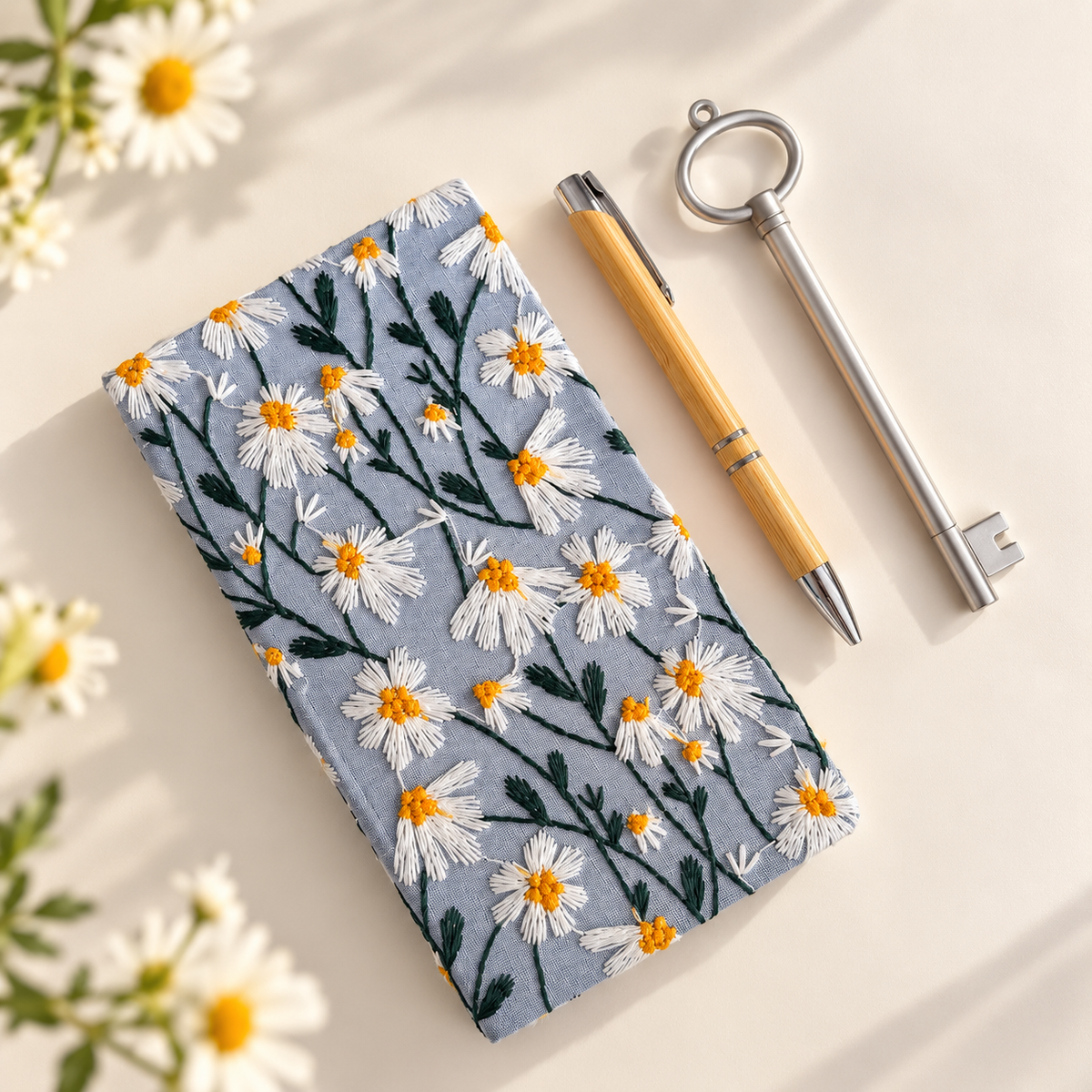🌼 Daisy Embroidered Journal Set