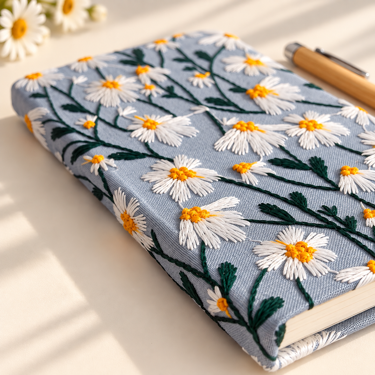 🌼 Daisy Embroidered Journal Set