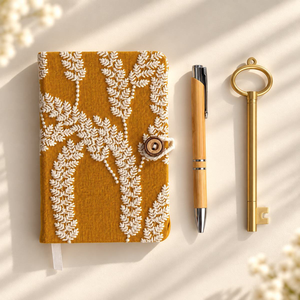 🌿 Golden Meadow Embroidered Journal Set